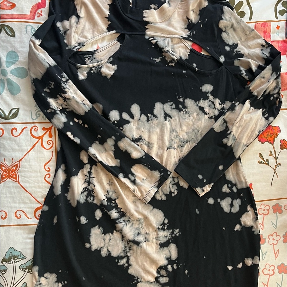 H&M divided jersey knit black tie dye cutout dress
